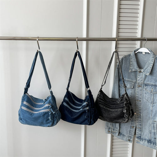 Casual Denim Tote Crossbody Bag