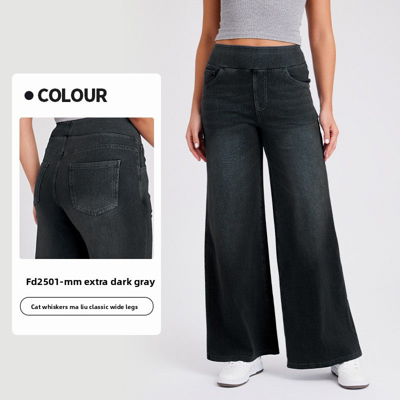Women High Waist Denim Wide Jeans