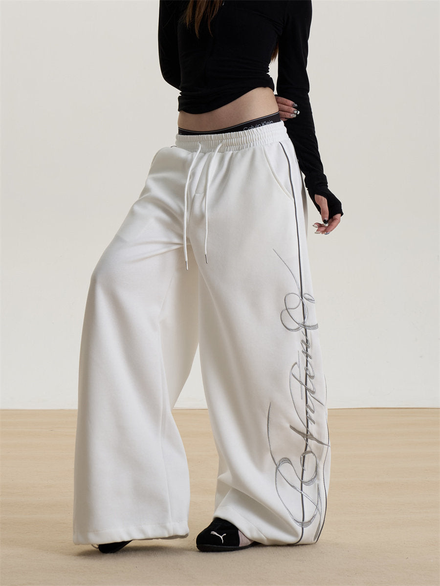 Letter Print Wide-Leg Sweatpants