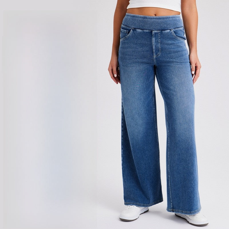 Women High Waist Denim Wide Jeans