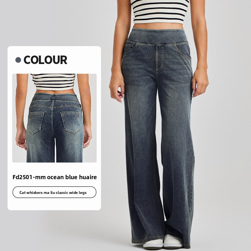 Women High Waist Denim Wide Jeans