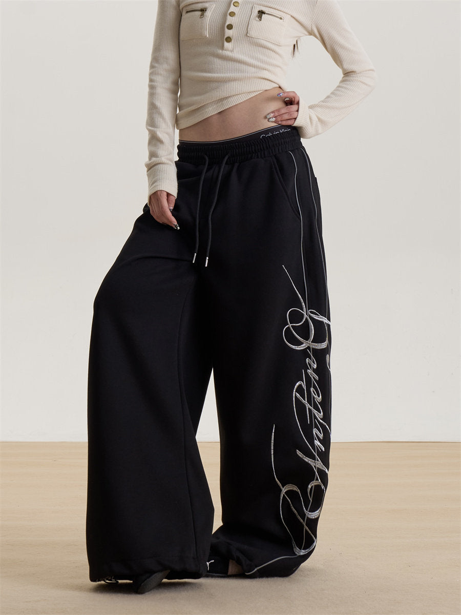 Letter Print Wide-Leg Sweatpants