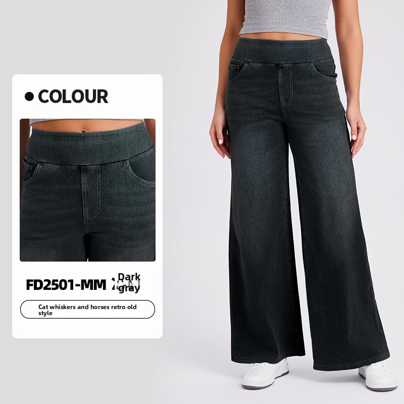 Women High Waist Denim Wide Jeans