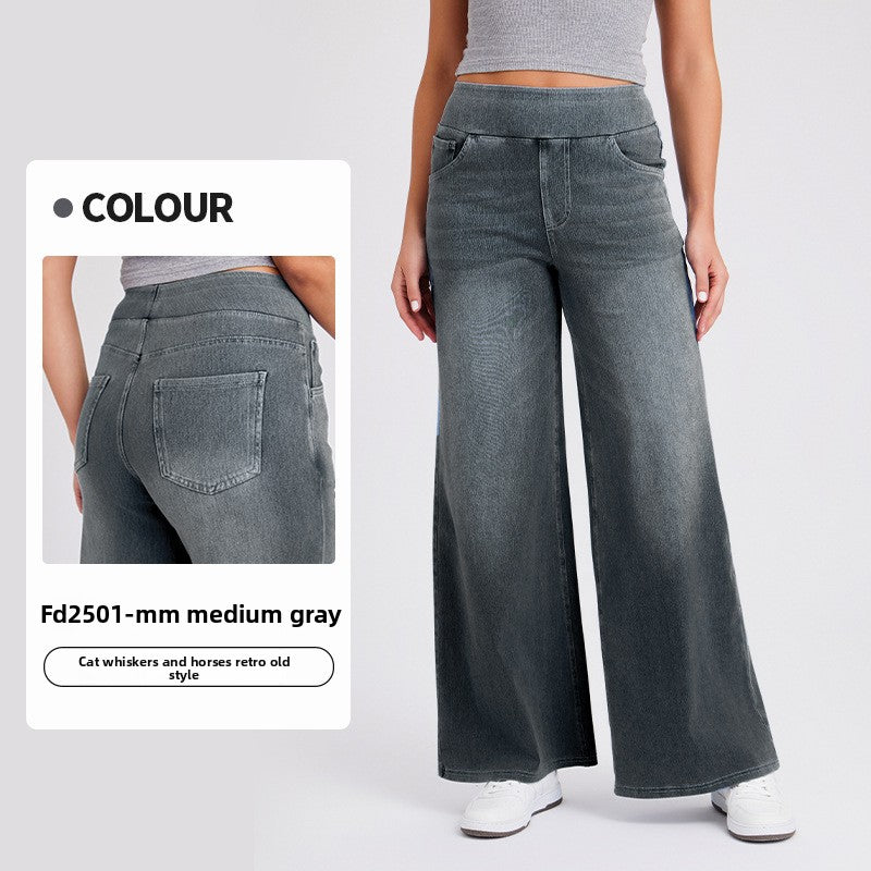 Women High Waist Denim Wide Jeans