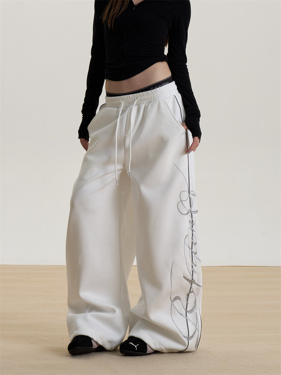 Letter Print Wide-Leg Sweatpants