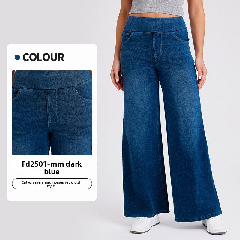 Women High Waist Denim Wide Jeans