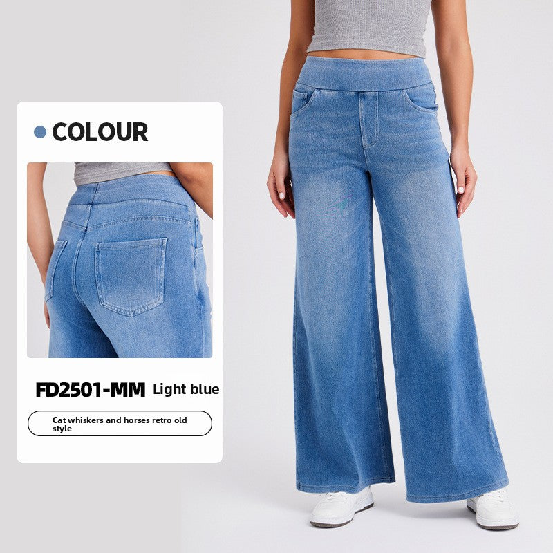 Women High Waist Denim Wide Jeans