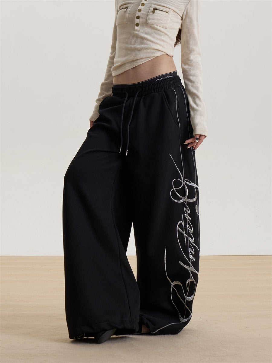 Letter Print Wide-Leg Sweatpants