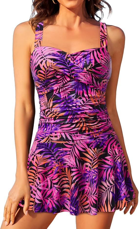 Women's One-Piece Swimsuit with Floral Print and Adjustable Straps