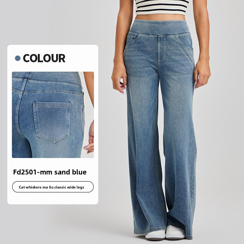 Women High Waist Denim Wide Jeans